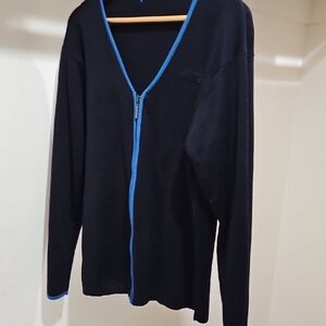 Men's Black Sweater with Blue Trim
